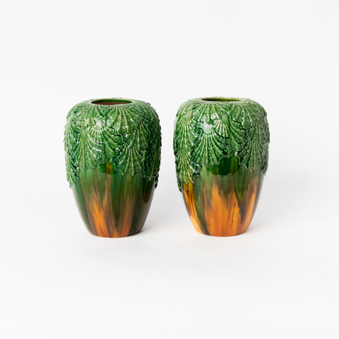 PAIR OF DRIP GLAZE VASES WITH SHELL MOTIF