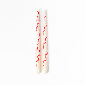 HAND PAINTED RED SQUIGGLE TAPER CANDLES