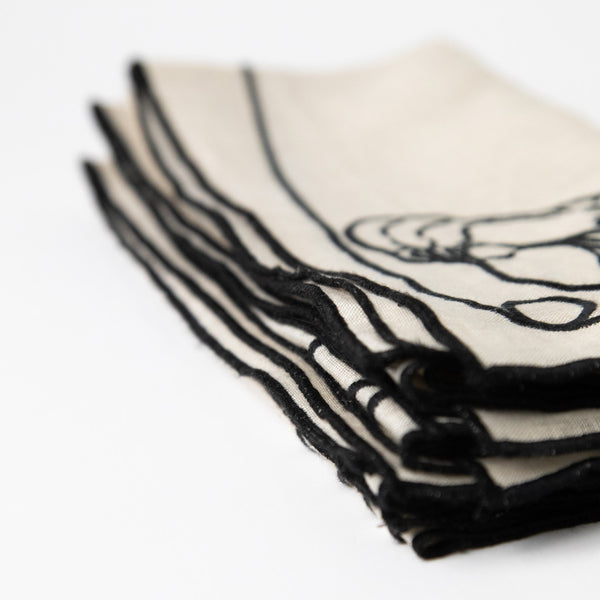 NATURAL EMBROIDERED LINE DRAWING DINNER NAPKINS