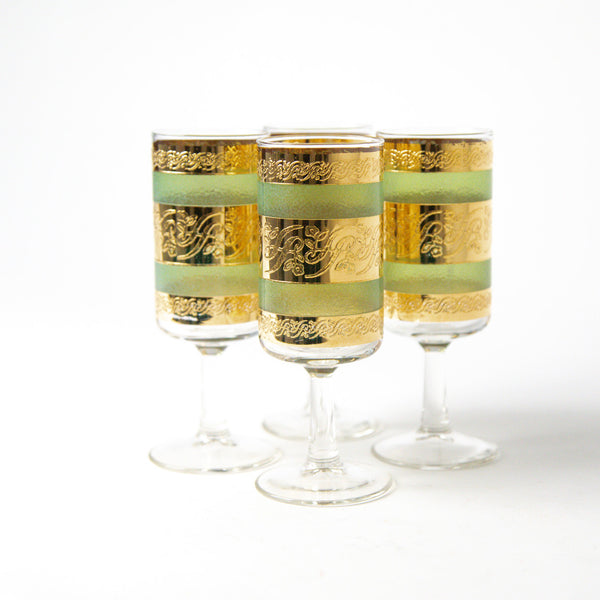 SET OF FOUR 22K GOLD CHAMPAGNE FLUTE GLASSES BY CULVER