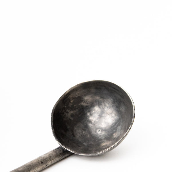 VINTAGE FORGED PEWTER SOUP LADLE WITH WOODEN HANDLE