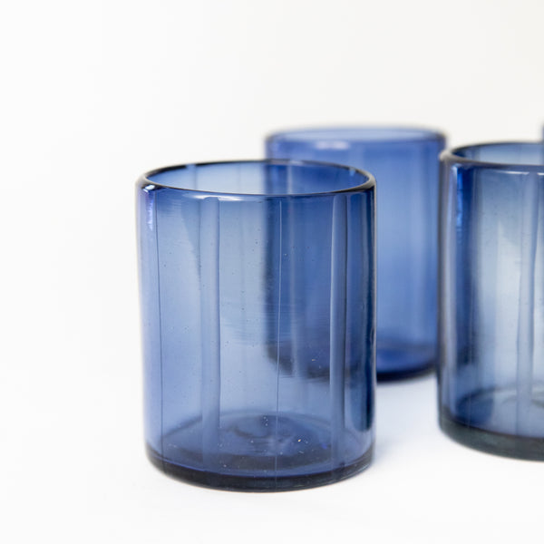 SMOKEY BLUE STRIPED ROCKS GLASS, SET OF FOUR