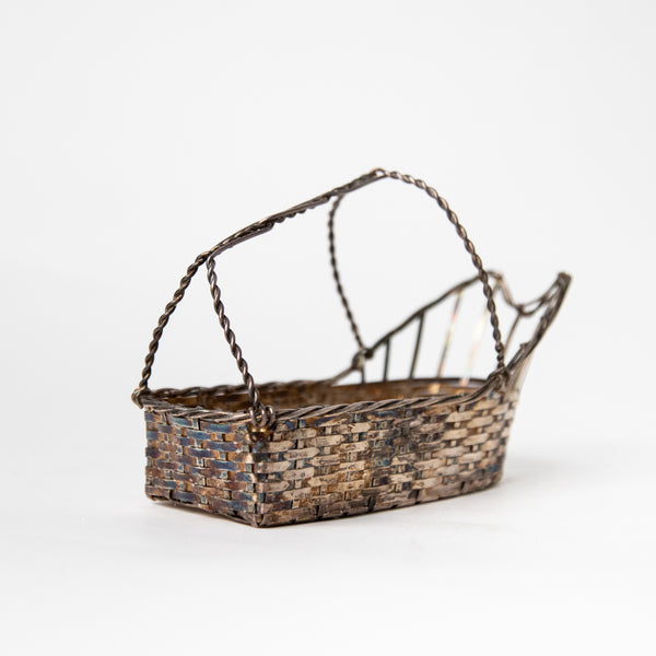 FRENCH WOVEN SILVERPLATE WINE BASKET - SMALL
