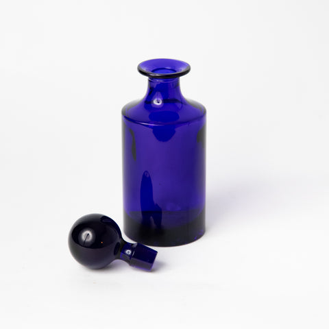 CYLINDRICAL COBALT BLUE GLASS DECANTER WITH BALL STOPPER