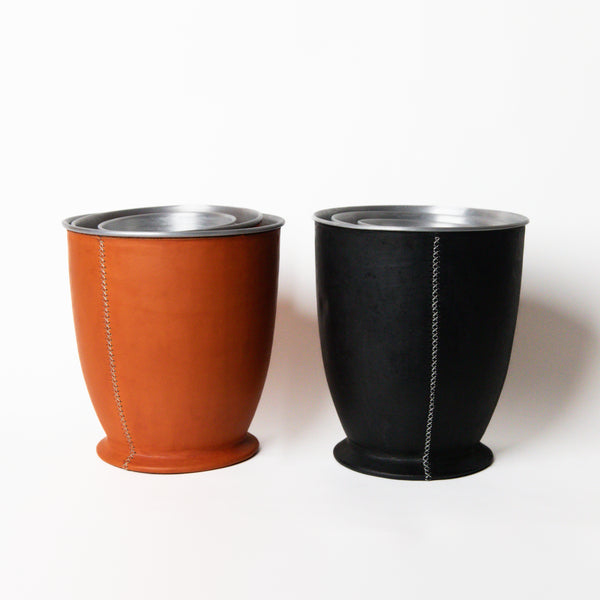 LEATHER WRAPPED CACHEPOT