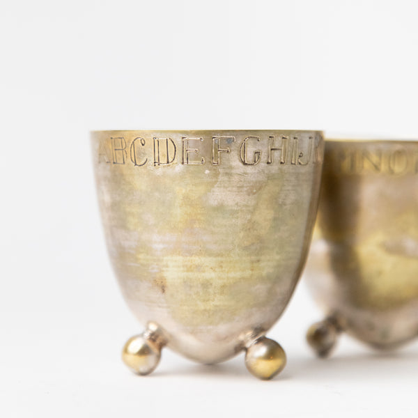 PAIR SILVER PLATED CHRISTENING ALPHABET CUPS