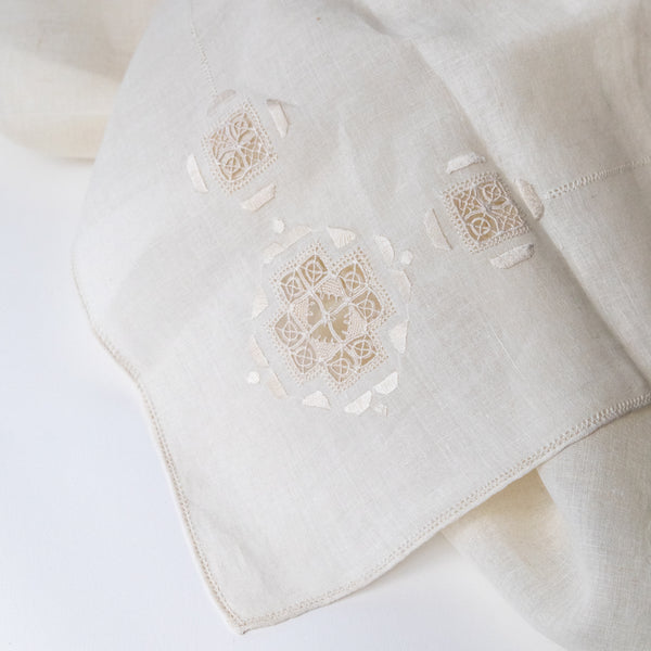 HAND EMBROIDERED TEA-DYED TABLECLOTH AND NAPKINS
