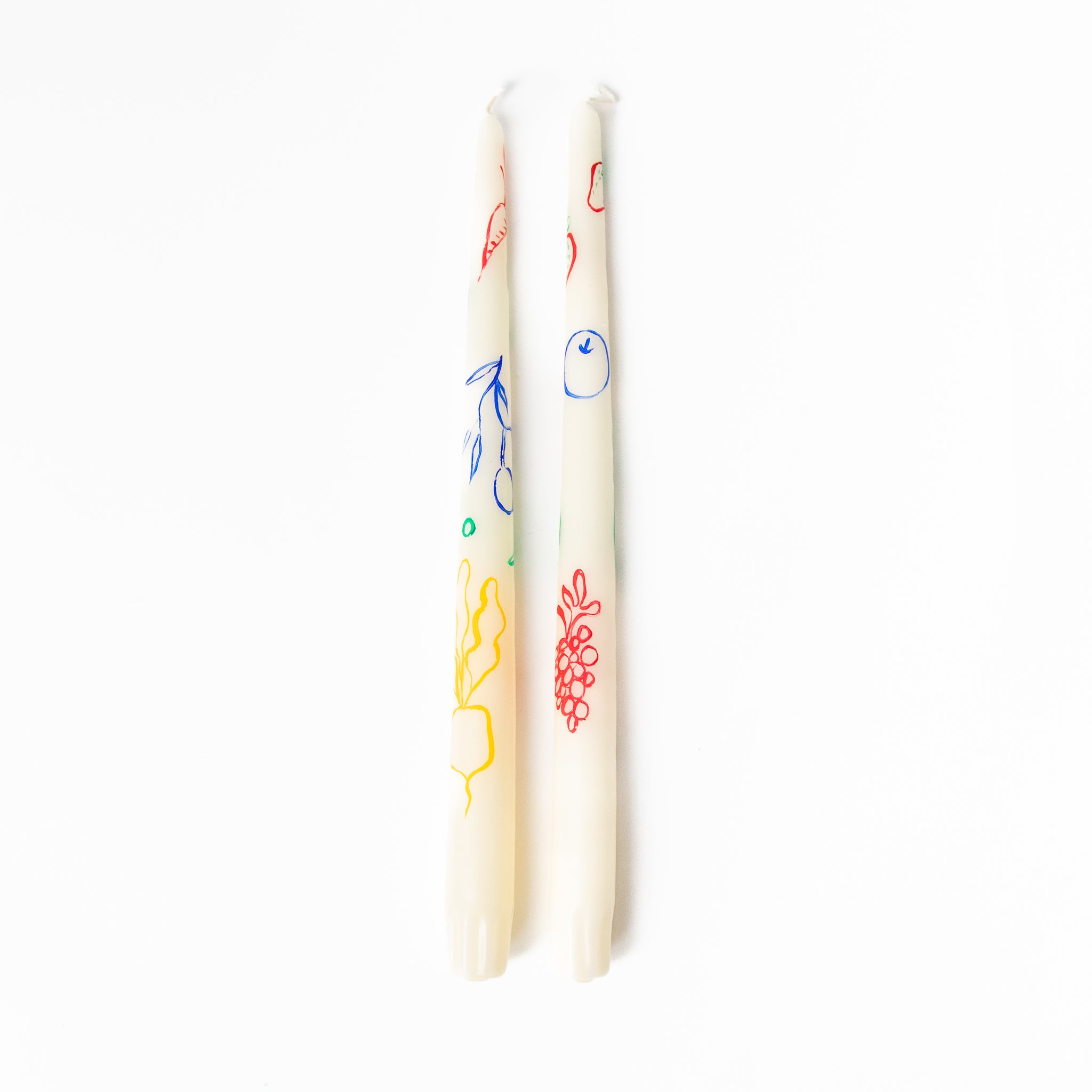 FÊTE FRUITS & VEGGIES WAX TAPER CANDLES, SET OF TWO