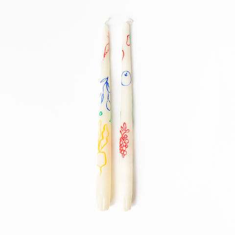 FÊTE FRUITS & VEGGIES WAX TAPER CANDLES, SET OF TWO