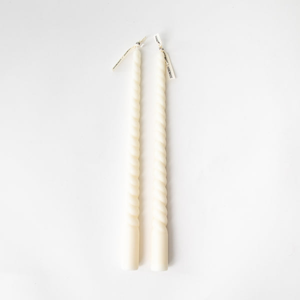 PAIR OF NARROW TWISTED PILLAR TAPER CANDLES