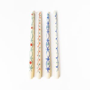 SET OF FOUR HAND-PAINTED TAPER CANDLES