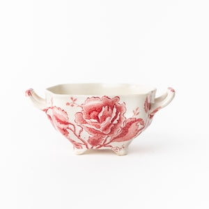 ENGLISH CHIPPENDALE RED PINK CHINA, OPEN SUGAR BOWL
