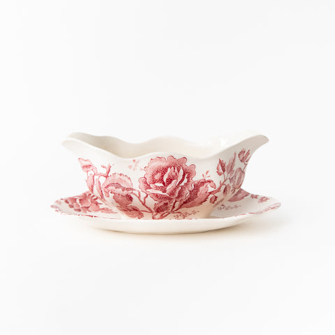 ENGLISH CHIPPENDALE RED PINK CHINA GRAVY BOAT
