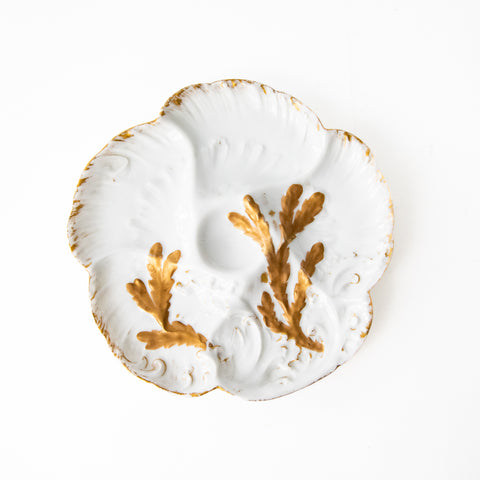 HAVILAND LIMOGES GOLD SEAWEED AND WAVE OYSTER PLATE