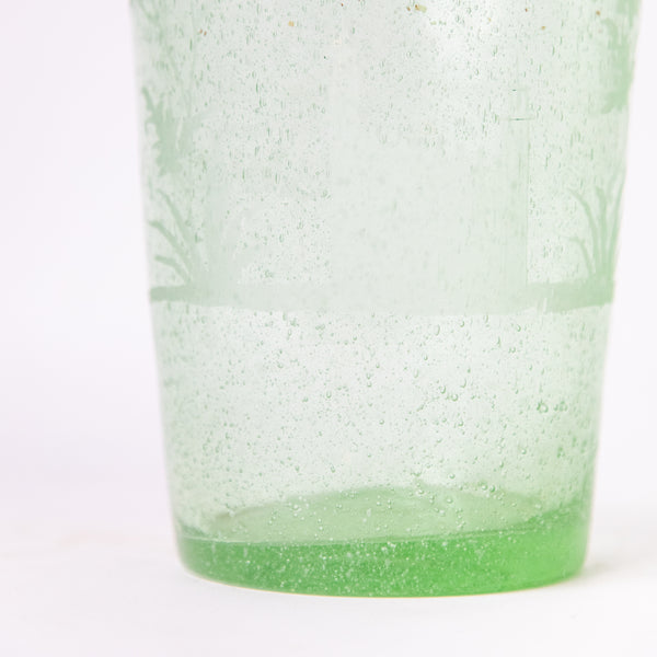 Hand Blown Seeded Green Glass Vase
