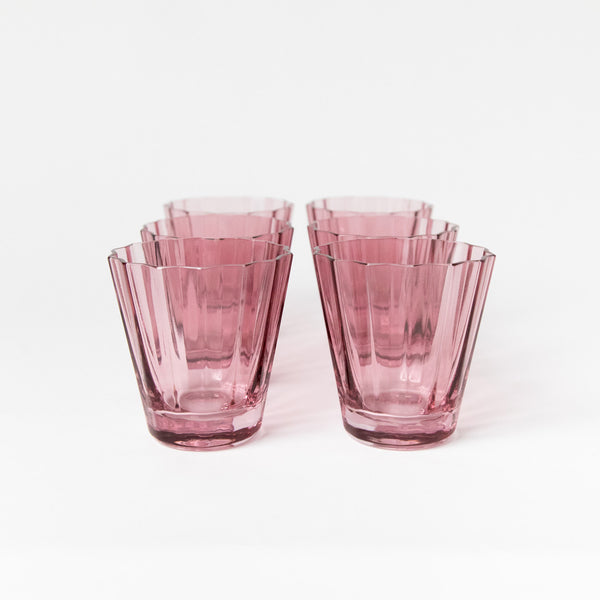 ESTELLE COLORED SUNDAY LOW BALL GLASSES, SET OF SIX IN ROSE