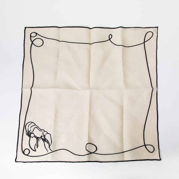NATURAL EMBROIDERED LINE DRAWING DINNER NAPKINS