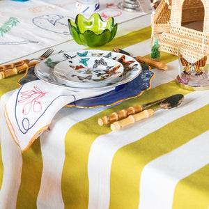 LIME GREEN AND WHITE STRIPED TABLE CLOTH