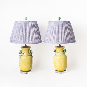 PAIR OF VINTAGE YELLOW CRACKLE LAMPS