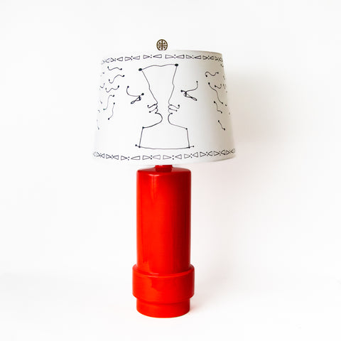 RED LAMP WITH COCTEAU INSPIRED HAND DRAWN SHADE