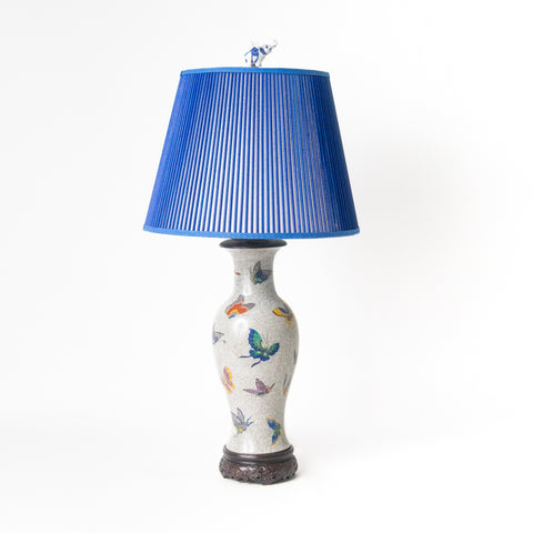 CRACKLE GLAZE BUTTERFLY LAMP WITH BLUE STICK SHADE
