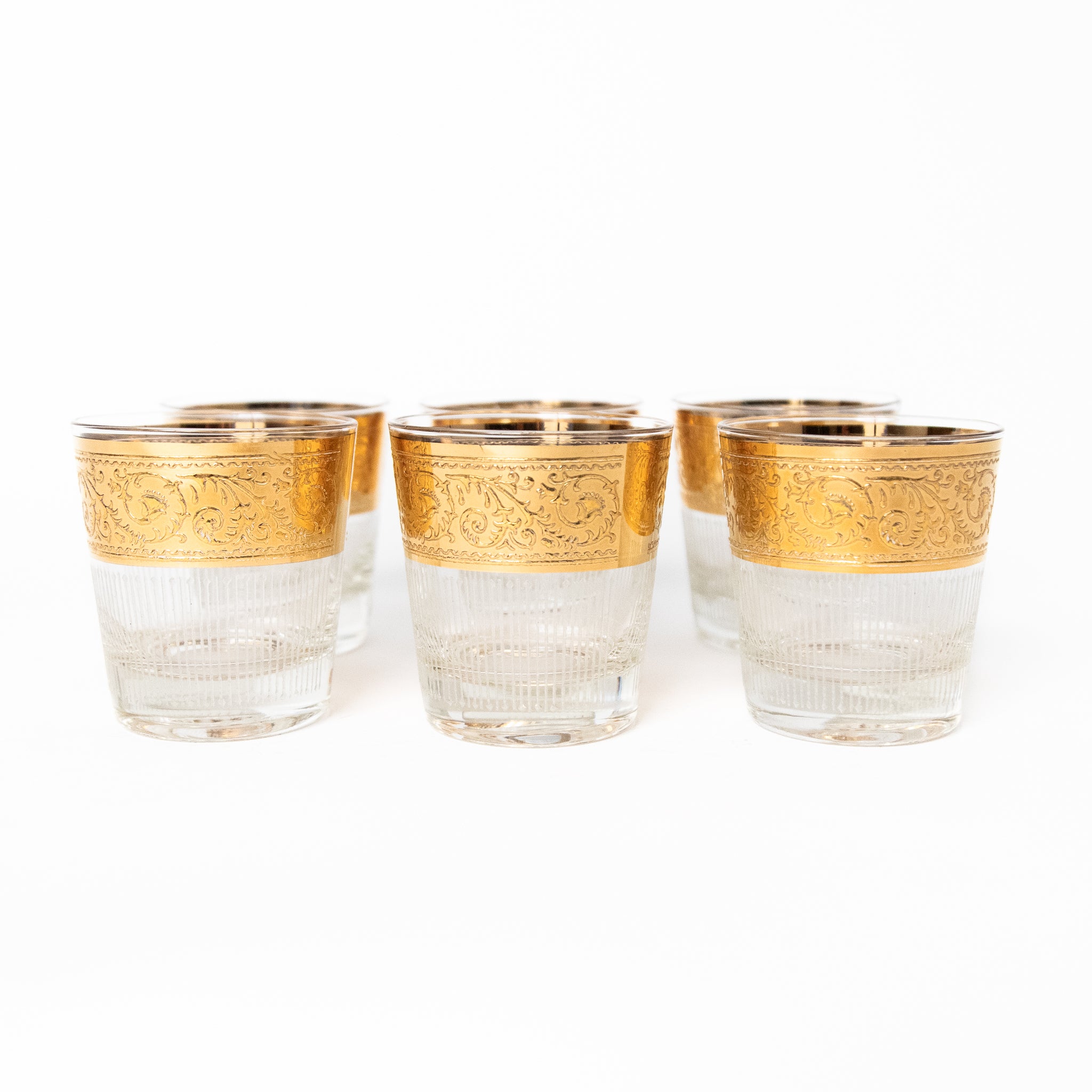 SET OF SIX 22K GOLD LOWBALL COCKTAIL GLASSES BY CULVER