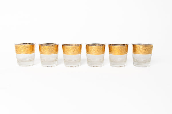 SET OF SIX 22K GOLD LOWBALL COCKTAIL GLASSES BY CULVER