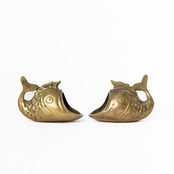 Walter Bosse-Style Brass Fish Personal Ashtray, SET OF TWO