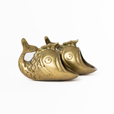 Walter Bosse-Style Brass Fish Personal Ashtray, SET OF TWO