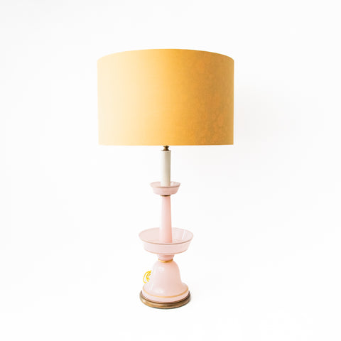 PINK OPALINE CANDY LAMP WITH LIBERTY PRINT SILK SHADE