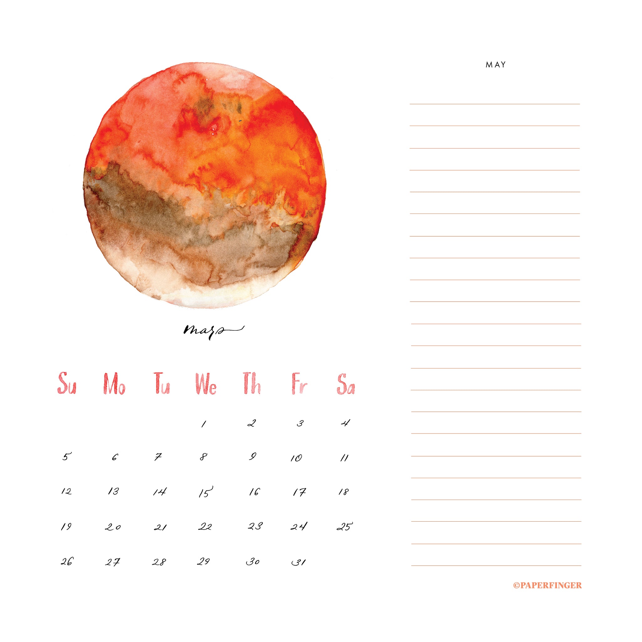 2024 WATERCOLOR PLANETS CALENDAR BY PAPERFINGER