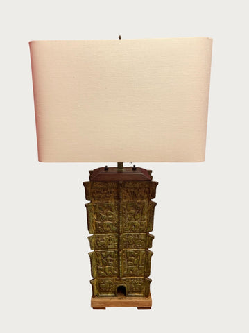 VINTAGE MONUMENTAL BRONZE TABLE LAMP IN THE MANNER OF JAMES MONT