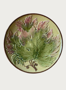 SET OF FOUR SALAD PLATES AND SERVING PLATTER, VINTAGE MAJOLICA MADE IN GERMANY