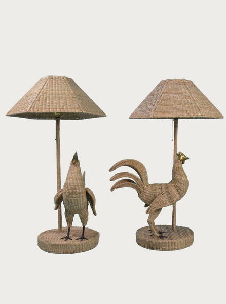 PAIR ROOSTER TABLE LAMPS BY MARIO LOPEZ TORRES