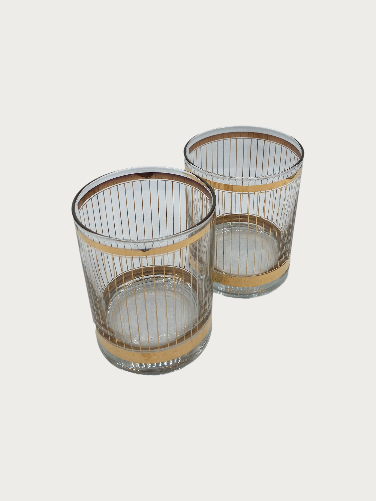 HOST/HOSTESS SET GOLD STRIPED DOUBLE OLD FASHIONED GLASSES