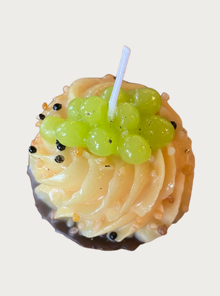 CHOCOLATE CUPCAKE CANDLE W/GREEN FRUIT TOPPING