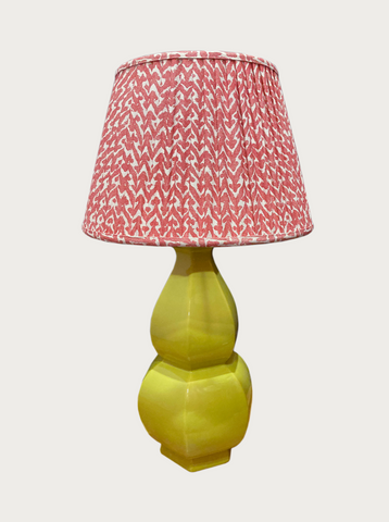 PAIR CHARTREUSE FACETED GOURD LAMPS WITH FERMOIE LAMPSHADES